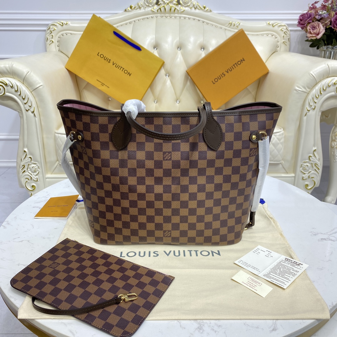 Louis Vuitton NEVERFULL MM Damier Azur Handbag N41603 Rose Ballerine